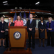 Speaker of the House Nancy Pelosi (D-Calif.) (C) announces the appointment of (L-R) Rep. Hakeem Jeffries (D-NY), Rep. Sylvia Garcia (D-Texas), Rep. Jerrold Nadler (D-NY), Rep. Adam Schiff (D-Calif.), Rep. Val Demings (D-Fla.), Rep. Zoe Lofgren (D-Calif.) and Rep. Jason Crow (D-Colo.) as managers of the Senate impeachment trial of President Donald Trump at the U.S. Capitol January 15, 2020, in Washington, DC.